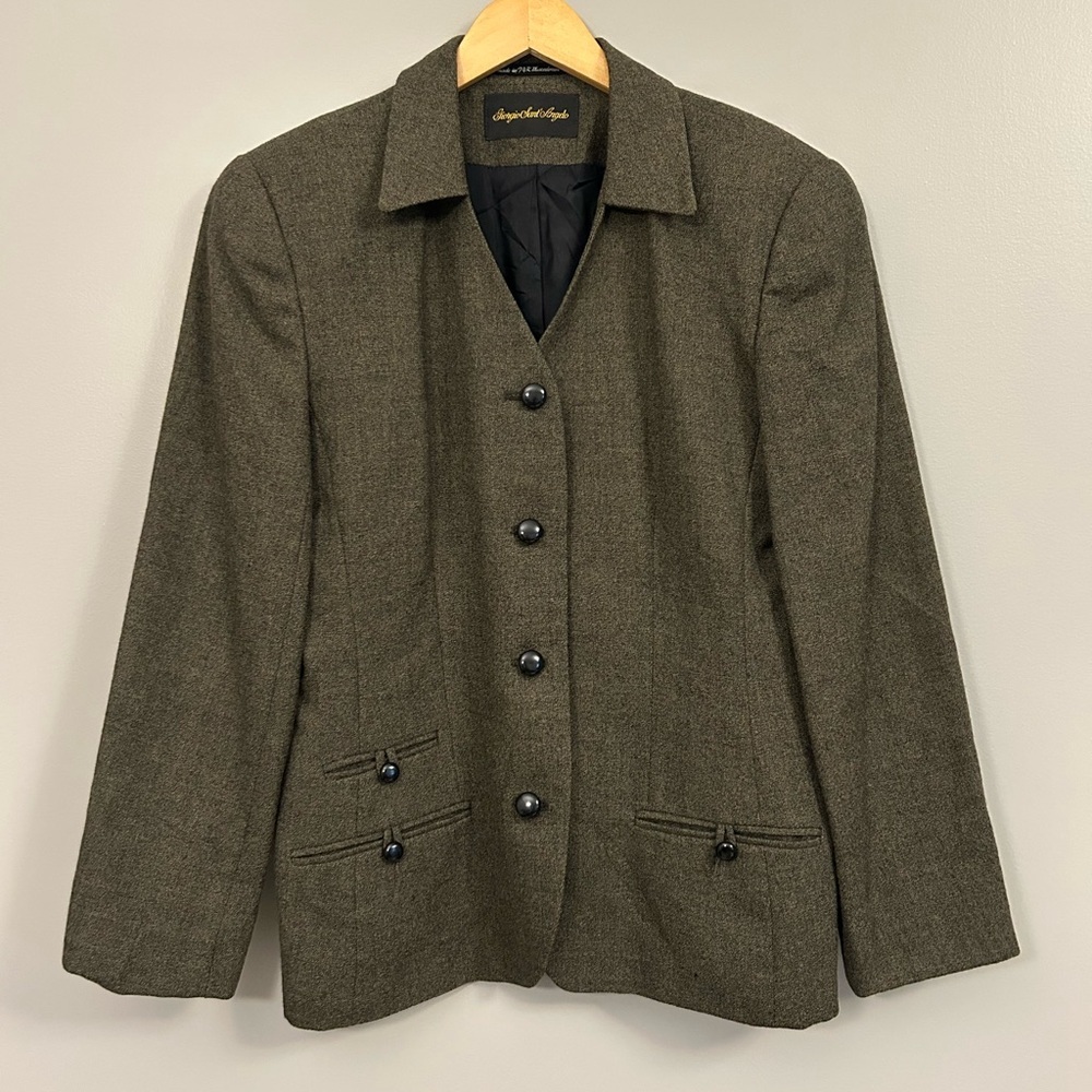 Giorgio di Sant Angelo Sophisticated Dark Olive Blazer with Buttons 100% Wool